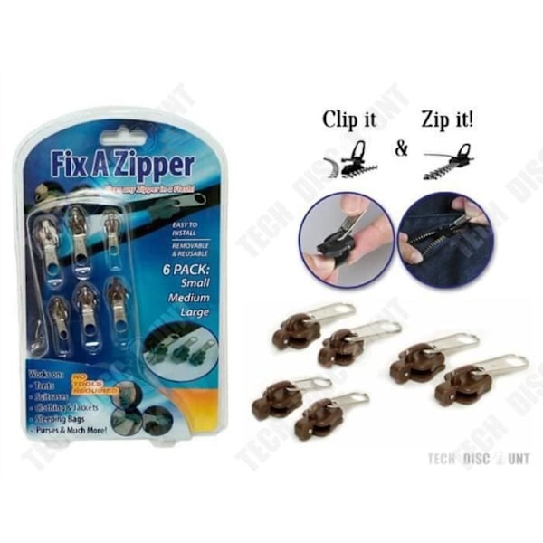TD® Set med 6 multifunktionsdragkedjehuvuden - 6 i 3 storlekar - Sybehörstillbehör - Fäst en dragkedja
