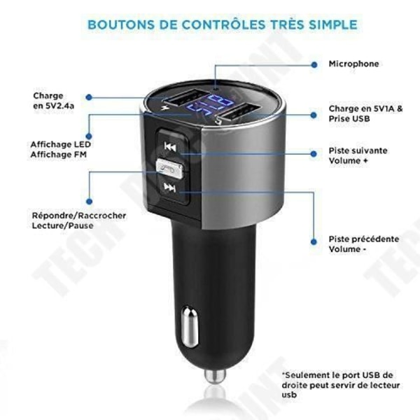 TD® FM Bluetooth-transmitter/Trådløs bilradioadapter/Understøtter funktionerne som MP3-afspiller håndfri kit