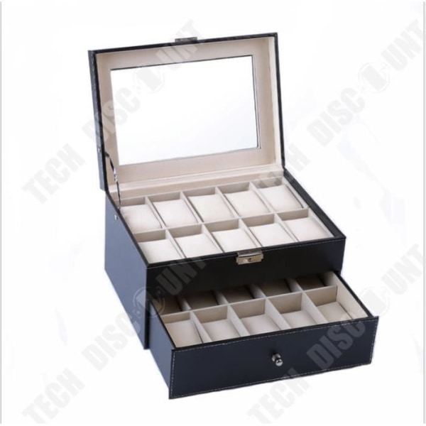 TD® Watch Box Herrgåva 20 klockor Dubbla Läder Kvittokartong Färg: Svart