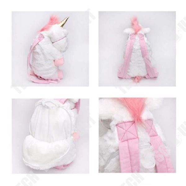 TD® Unicorn Ryggsäck - Super Soft Plysch Vit-Rosa droppväska - Plysch Ryggsäck för flickor och barn