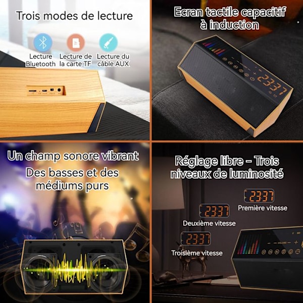 TD® Kaksinkertainen Kaiutin 2600mAH Langaton Bluetooth-kaiutin FM-radio Bluetooth-musiikkikaiuttimen tuki Puuväri