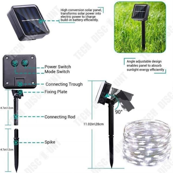 TD® 100 Heads LED Solar String Lights Koppartråd Lights Festival Dekoration Utomhus Yard Trädgård String Lights