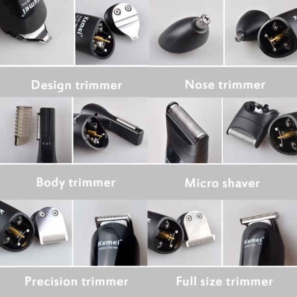 Hår- og Skægklipper Professionel Barberingssæt med Organizer Gave til Mænd USB EU-stik - Sort - 6 medfølgende tilbehør Svart
