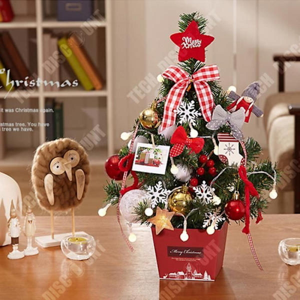 TD® Jul Mini Lille Juletræ Ornament med Lygter 50cm Kontor Juletræ Rød Sæt
