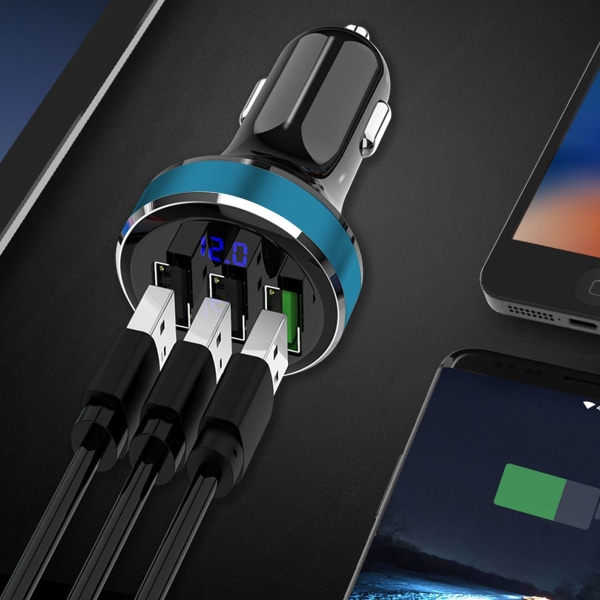 Biladapter 5 V 3.1 A - Snabbladdning 3 USB-portar Ciguttändare Justerbar spänning