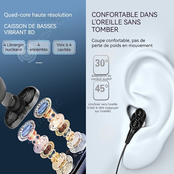 INN Trådløse Bluetooth-høretelefoner til sport, semi-intraaurale, komfortable og lette intraaurale med støjreducerende mikrofon, vandtætte.