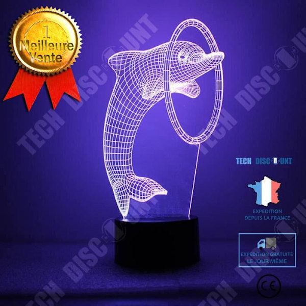 TD® Dekorativ touch lampe med optisk illusion 7 farver delfin model - lavt forbrug USB-kabel eller stikkontakt