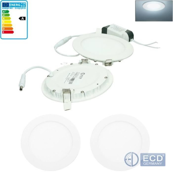 ECD Saksa 2 x Ultrathin LED-paneeli 9W - Pyöreä Ø14.2 cm - SMD 2835 - 220-240 V - 575 Lumens - Kattovalaisin