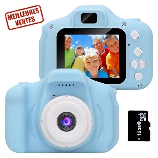 I® barnkamera,elektroniska leksaker 3-8 år pojkar videoinspelning med 16 GB TF-kort Blå födelsedagsjulklappar Himmelblå, vit