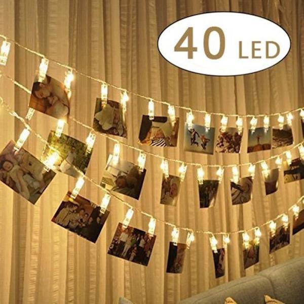 LED-ljusslinga - MC - 40 - 4 m - Batteri - Transparent klipp - Inomhus/Utomhus Vit varm