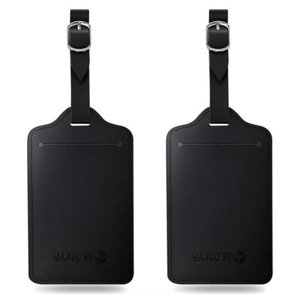 Bagagelapp - Ej specificerad - 2x - Svart PU-läder - Mått 12cm x 7cm - Justerbar rem
