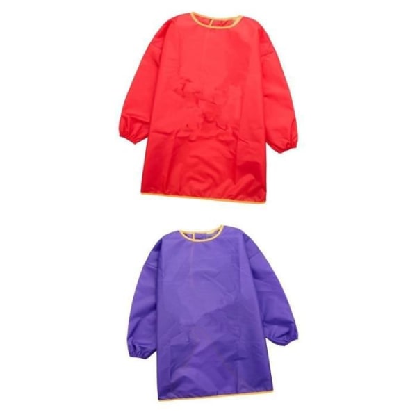 2 st Barnmålning - Barnkläder - Barnförkläde - Långärmat målningsförkläde - Lila + Röd, M