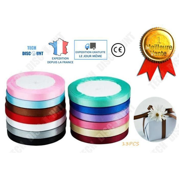 TD® 13-delade uppsättning av bandrullar- för hantverk- Bow Ribbon DIY-tillbehör- Flerfärgad- glänsande polyester