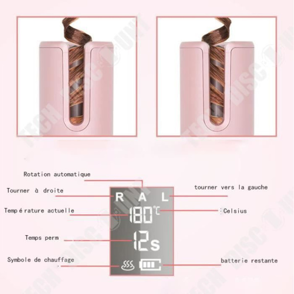 TD® Automatisk trådløs opladnings curlingjern USB LCD display Anti-brænde hånd curlingjern dovne