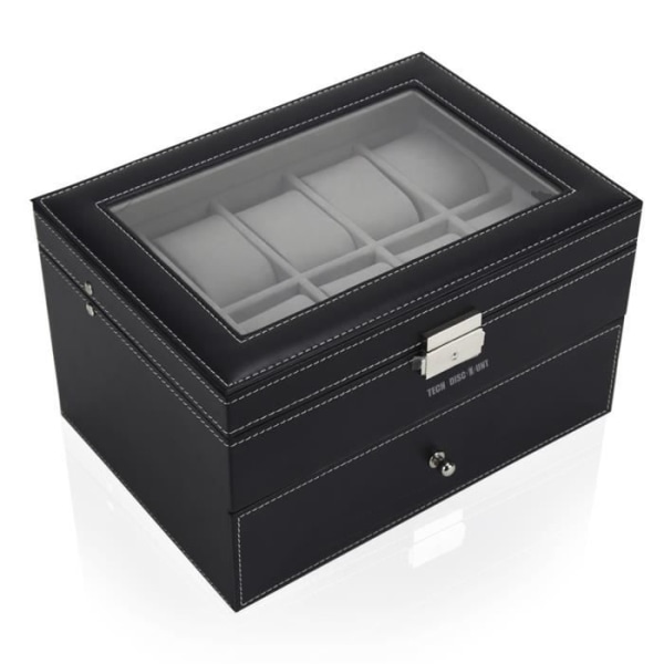 TD® Urtegnsæske til mænd og kvinder i læder, opbevaring, udstillingsæske, luksuriøs kasse, klassisk, elegant, eksklusiv, fløjl, metal, glans