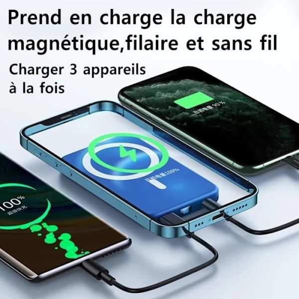 Blanc 5000mAh-Magnetisk trådløs powerbank til iPhone, hurtig induktionsoplader, batteri ex