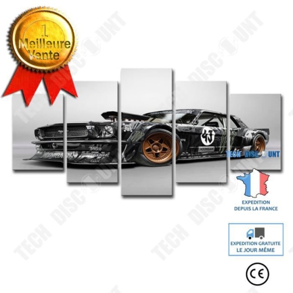 TD® Väggkonstbilder för vardagsrum 5 delar Ford Mustang Rtr bilmålning Canvas HD-tryckt utan ram
