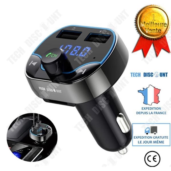TD® Smart FM-sändare Snabbladdning Bil Röstnavigering/Bluetooth Handsfree Telefon MP3-spelare T24