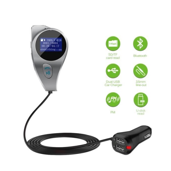 Bil BBL01 Bluetooth Kit Musikspelare FM-sändarmodulator 2.1A Dubbel USB-billaddare