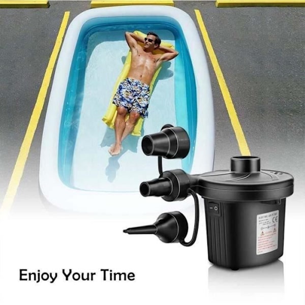 TD® Elektropumpe med 3 luftdyser til oppusteligt campingmadras, badebassiner, oppustelig.