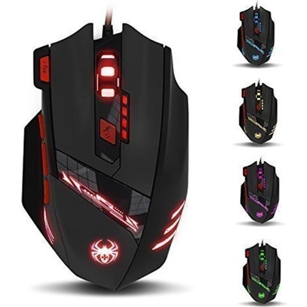 Souris Gaming - T90 - Kablet - 6 Justerbare DPI - 8 Knapper - 6 LED Farve Muligheder