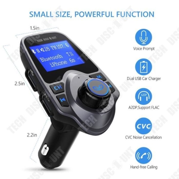 TD® Bluetooth FM-sändare kompatibel bil USB SD-kortläsare Trådlös laddare iPhone Smart handsfree FM-radio