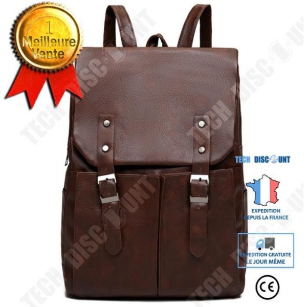 Ryggsäck - TD® - Vintage - PU-läder och polyester - Brun - Blandat kastanj