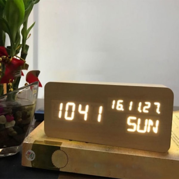 TD® LED Väckarklocka Trä Mute elektronisk röststyrningsfunktion