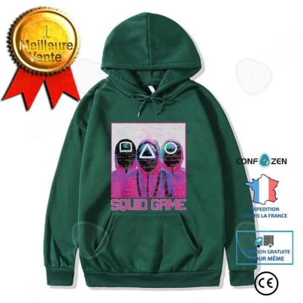 CONFO® Squid game sweatshirt * 6:e omgången Squid game * NPC modetryck luvtröja Mörkgrön tröja Squ tryck luvtröja