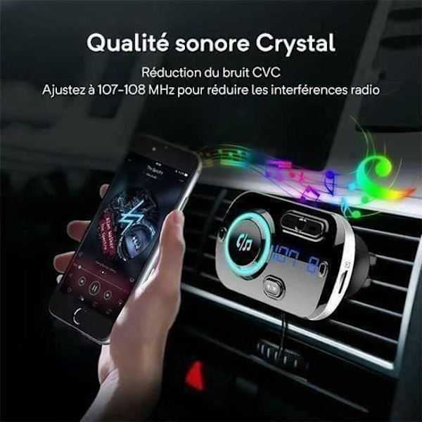 Bluetooth 5.0 FM-lähetin Langaton Auto Handsfree Radioadapteri, QC3.0 ja 5V-2.4A Nopean Latauksen Laturi