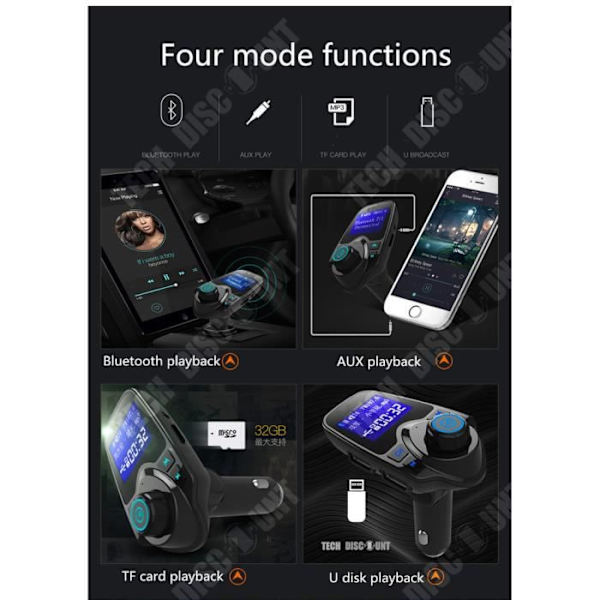 TD® Bluetooth FM lähetin yhteensopiva auto USB kortinlukija langaton iPhone älypuhelin FM-radio handsfree