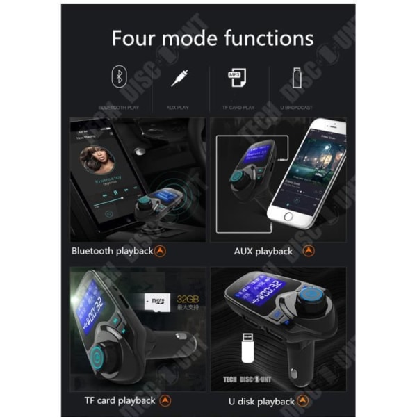 TD® Bluetooth FM-sender bilkompatibel USB kortlæser trådløs oplader iPhone smart FM-radio handsfree