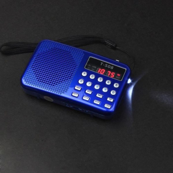 Bærbar højttaler - Universel - FM - Blå LED - USB2.0 - Radio- og lommelygtefunktion