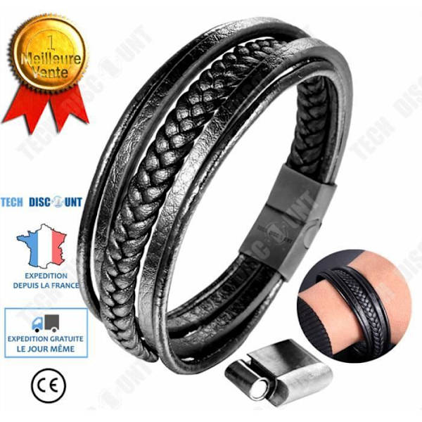 TD® Læderarmbånd, flerlaget vævet armbånd i rustfrit stål til mænd og kvinder, hverdagsdesign, enkel, elegant og diskret stil.