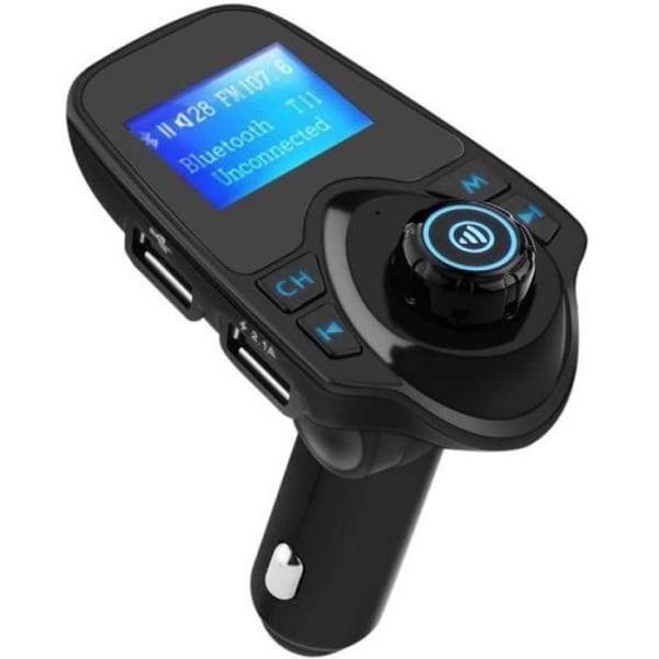 Bluetooth FM-sändare, handsfree trådlös bilsats radioadapter med USB billaddare och 1,44 tums skärm - svart