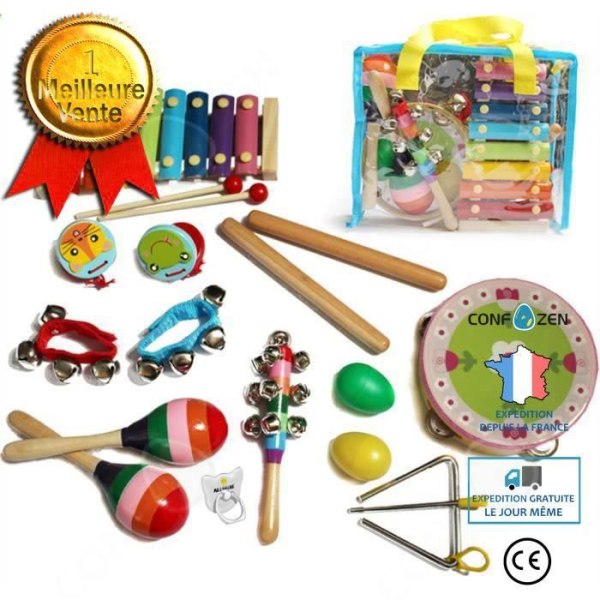 CONFO 14PCS Musikinstrument Leksaker Slagverksinstrument med bärväska för barn som present på jul, födelsedag
