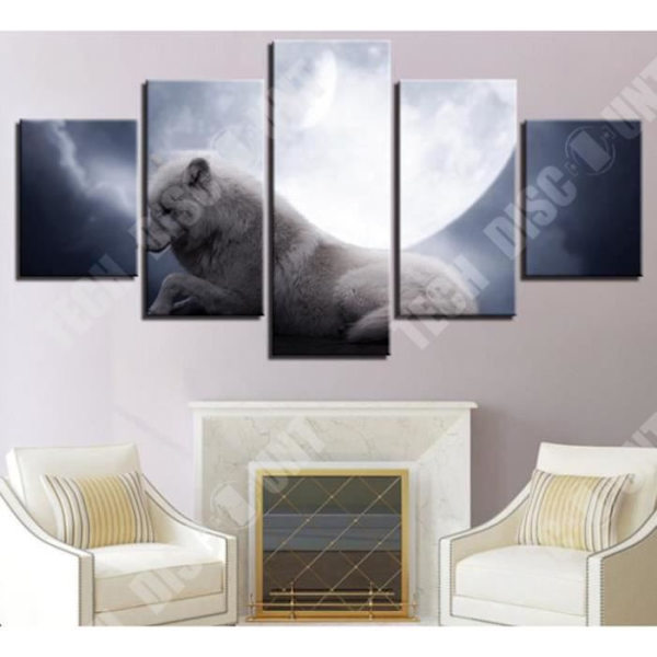TD® 5 delar Canvas Tavlor Vit Varg Under Månen Nattväggbilder