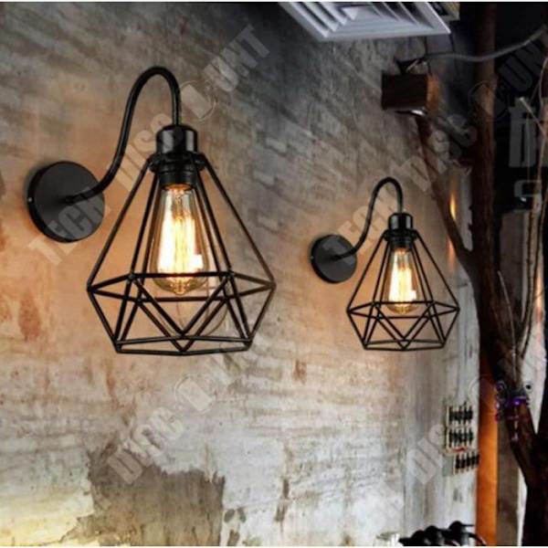 TD® iDEGU Sæt af 2 Diamantformede Væglamper i sort Metal, Lyskilde med Bur Shade, Smedet Retro Industriel Lampe E27 til Køkken