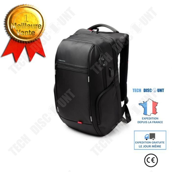 TD® 15,6” Lyx Notebook-ryggsäck Svart Extern USB-laddning för män