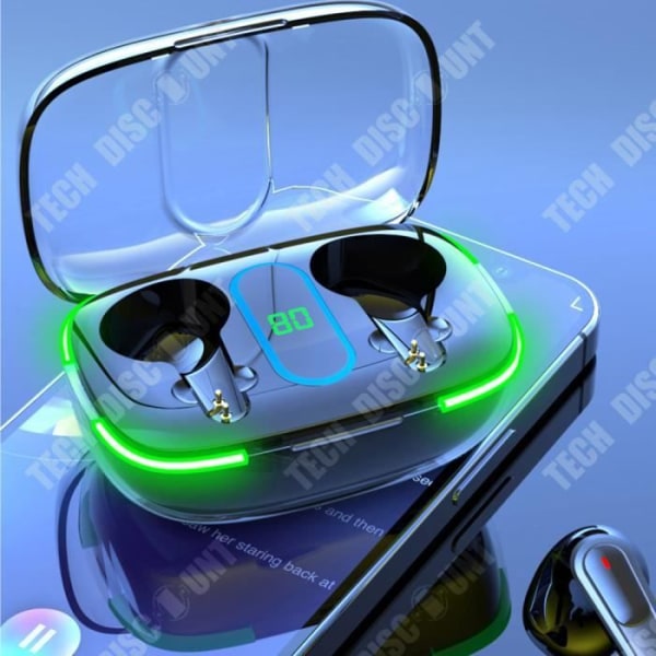 TD® trådlösa Bluetooth-hörlurar Bluetooth 5.3 Transparent fack Kompakt Smart Digital Display Dual-Motion hörlur