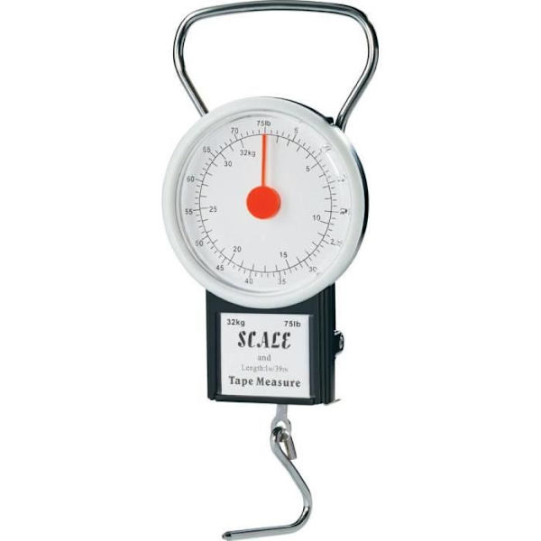 Väger bagage - Skala - Vit - Inbyggd måttband - Max belastning 32 kg - Kompakt dimensioner