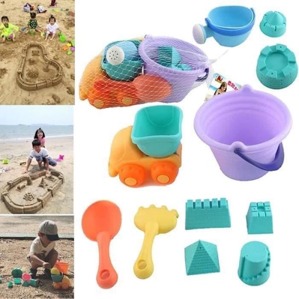 TD® Ensemble 11 Stykker Legetøj Strand i Sandet - Spande, Skovle, Rive, Sandhjul, Kande, Formen - Legetøj Strand Børn