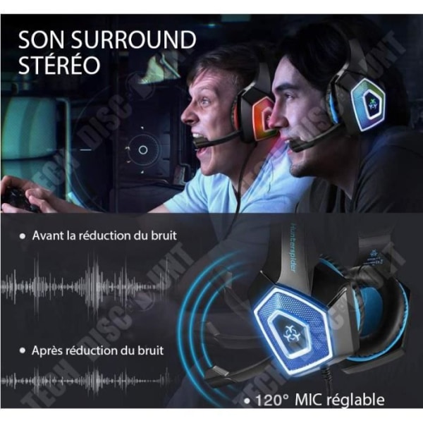 TD® Gaming Headset med surroundljud, RGB LED-ljus och brusreducerande mikrofon för PS4, PC, Mac, Xbox One (adapter ingår ej)