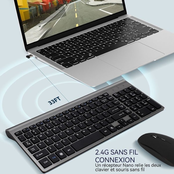 Trådlöst tangentbord och mus - QWERT TD® - Combo - 1600 dpi - Bluetooth - USB 2.4GHz