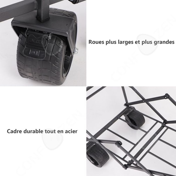 Indkøbsvogn 51 cm x 67 cm foldbar transportvogn med svingbare hjul til udendørs camping og indkøb i supermarkedet
