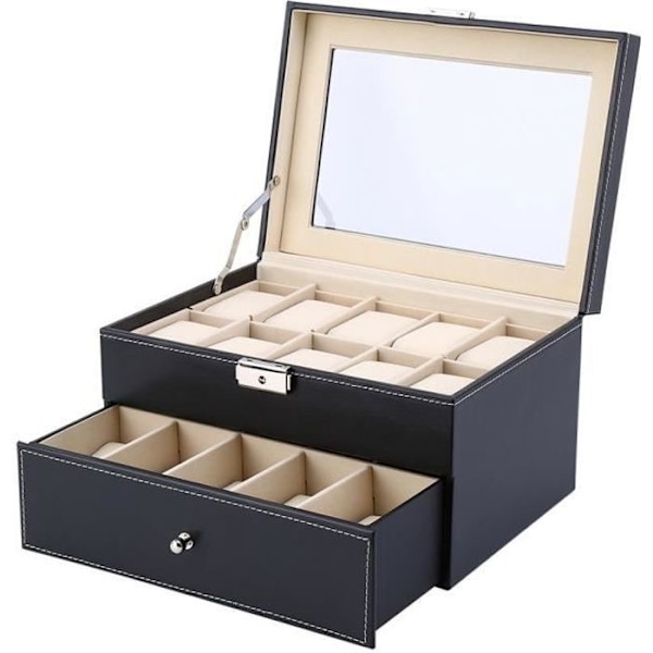 Fodral - Läder - Klocklåda - 20 klockor - Svart - Chic