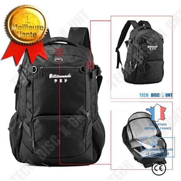 TD® Sport Rygsæk med Foldbar Basketball Fodboldnet Skateboard Taske til Laptop med USB Oplader Sort