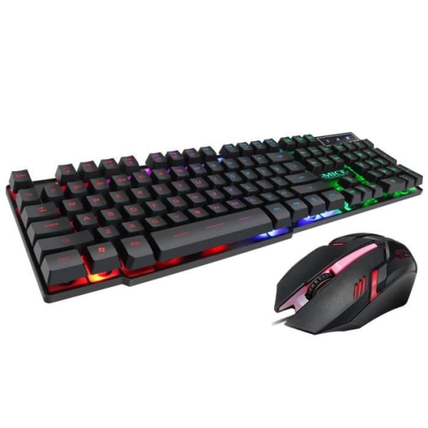 Gamingtangentbord och mus, LED-bakgrundsbelysning Regnbåge Ljusstyrka Färger Kabelanslutet USB Spelartangentbord och -mus