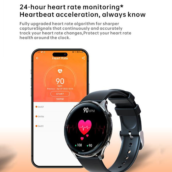 Smart TD® ur med rund skærm, én-klik-forbindelse, Bluetooth-opkald, skridttæller, vandtæt sportsur