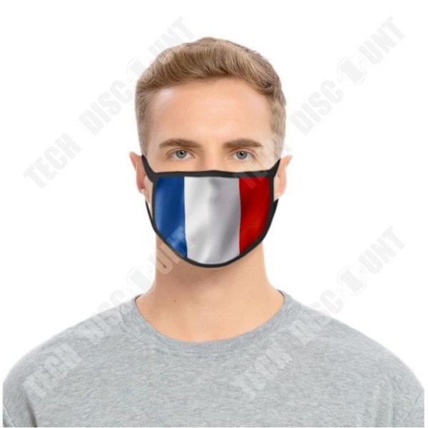 TD® Mask för män och kvinnor Franska flaggan tecknad 3D-utskriftsmask sidentyg